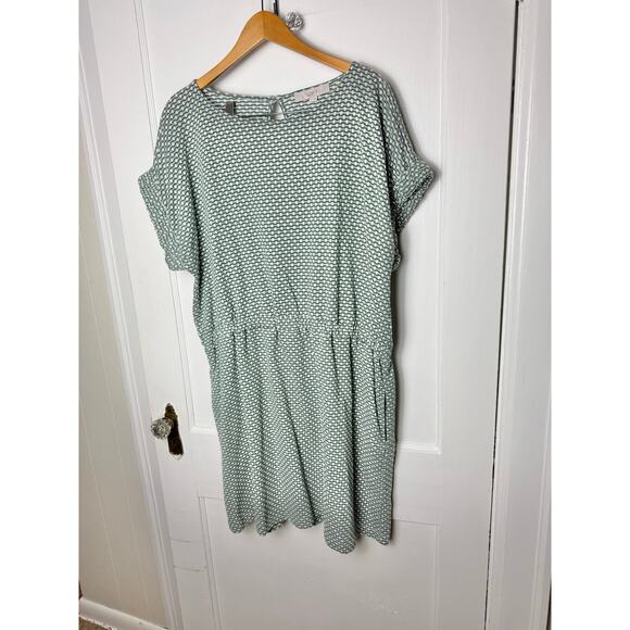 Loft Mini Geo Pocket Tee Green Lattice Casual Knit Dress Size XXL NEW Classic - Picture 2 of 9